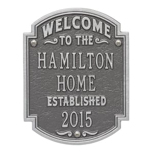 Heritage Welcome Square Standard Wall 3-Line Anniversary Personalized Plaque in Pewter Silver