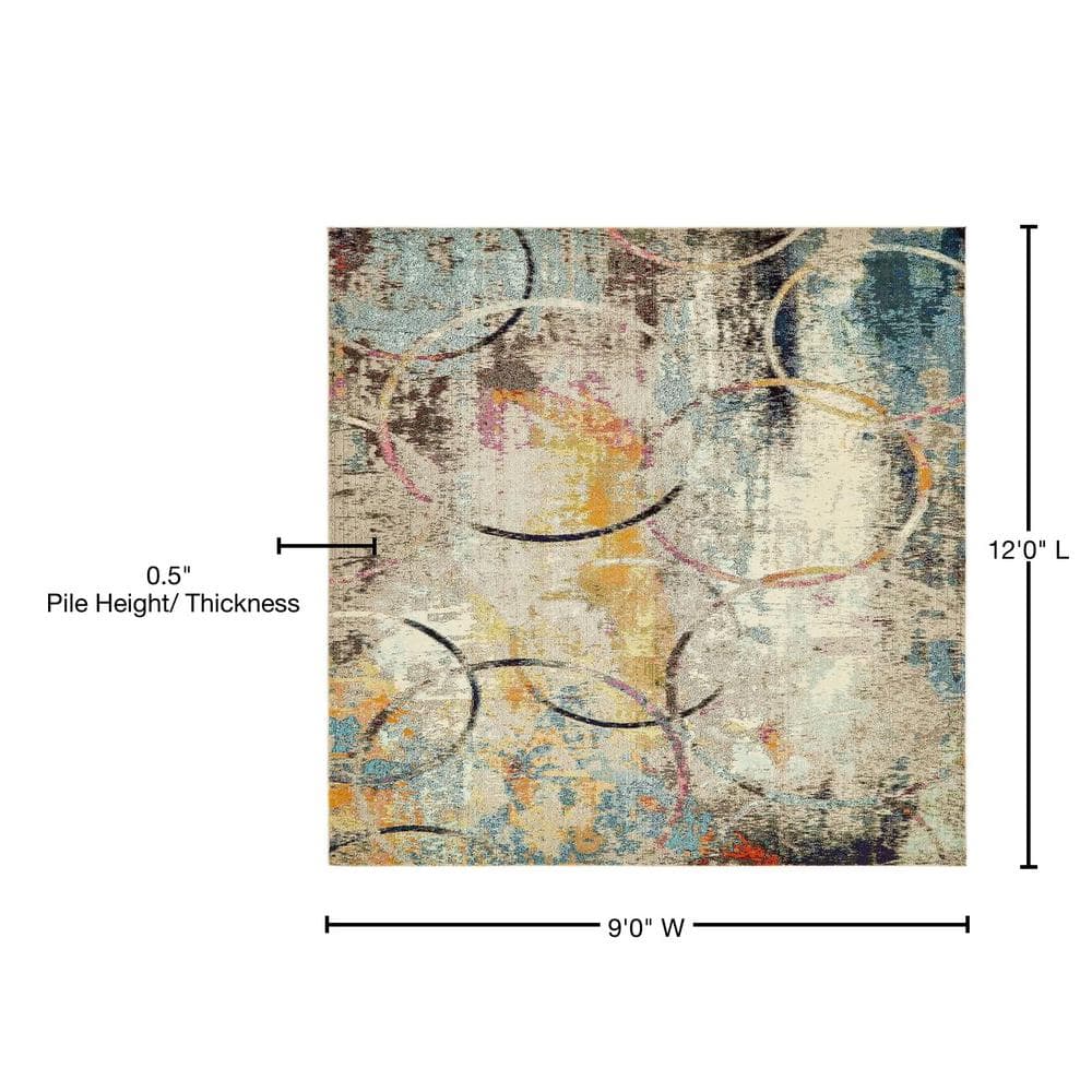 Colorful Abstract 9' x 12' Synthetic Indoor Area Rug
