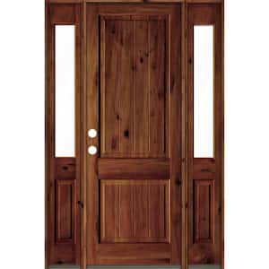 64 in. x 96 in. Rustic Alder Square Red Chestnut Stained Wood V-Groove Right Hand Single Prehung Front Door