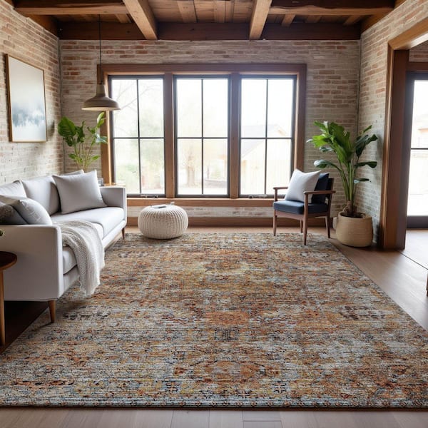 Mayfield Premium Machine Washable Abstract AMF1143 Coral 9 ft. x 12 ft. Area Rug