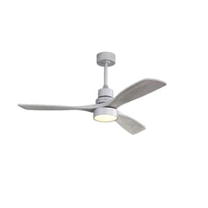 52 in. Ceiling Fan Light with Integrated LED 6 Speed Remote Silver 3 Wood Blade Reversible DC Motor For Bedroom