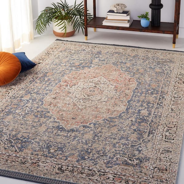Vivaldi 5 ft. x 8 ft. Blue/Rust Distressed Border Area Rug