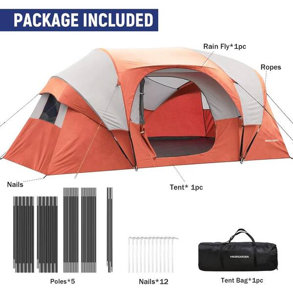 14 ft. x 11 ft. Red 10-Person Camping Tent, Portable Pop Up