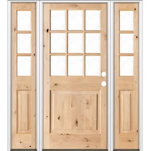 64 in. x 80 in. Craftsman Alder 9-Lite Clear Low-E Unfinished Wood Left-Hand Inswing Prehung Front Door/Sidelites