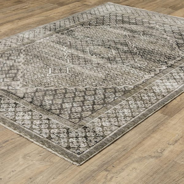 Channing Gray/Beige 2 ft. x 8 ft. Faded Oriental Medallion Polyester Fringe Edge Indoor Runner Area Rug