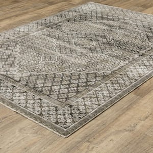 Channing Gray/Beige 6 ft. x 9 ft. Faded Oriental Medallion Polyester Fringe Edge Indoor Area Rug