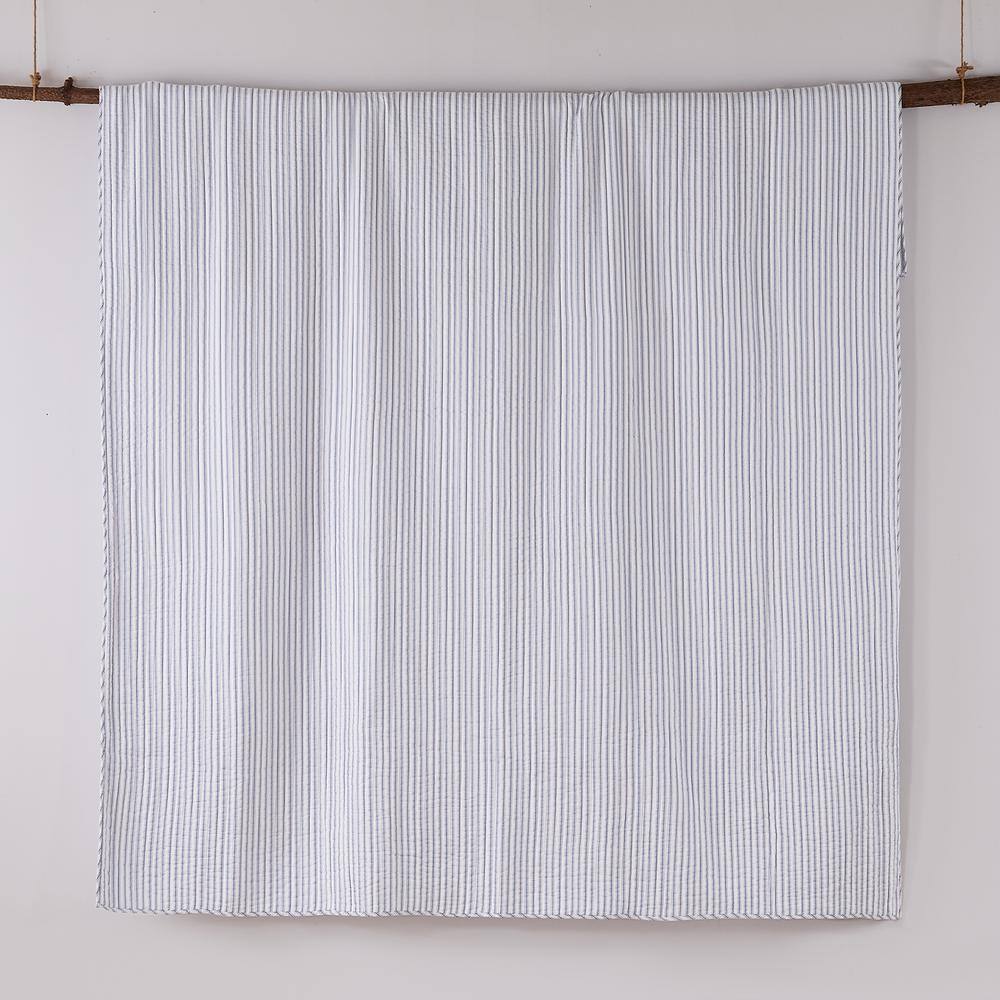 Tobago Stripe Blue Cotton Twin Reversible Quilt Set
