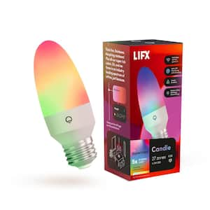 25-Watt Equivalent B10 Smart Wi-Fi E26 LED Light Bulb Works w/Alexa/Hey Google/Apple Home/Matter Multi-Color, 4-Pack