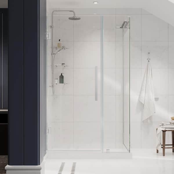 OVE Decors Tampa-Pro 37 13/16 in. W x 72 in. H Rectangular Pivot Frameless Corner Shower Enclosure in Chrome with Shelves