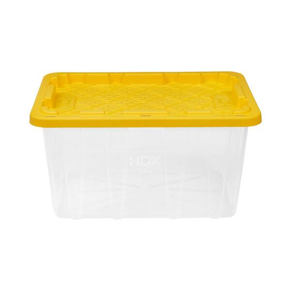 HDX 27 Gal. Storage Tote in Clear with Yellow Lid 206231 - The Home Depot