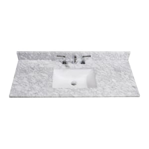 49 in. W Natural Marble Vanity Top in Carrara White with White Basin