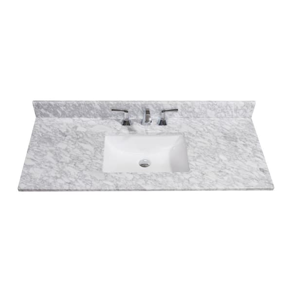 Altair 49 in. W Natural Marble Vanity Top in Carrara White with White Basin