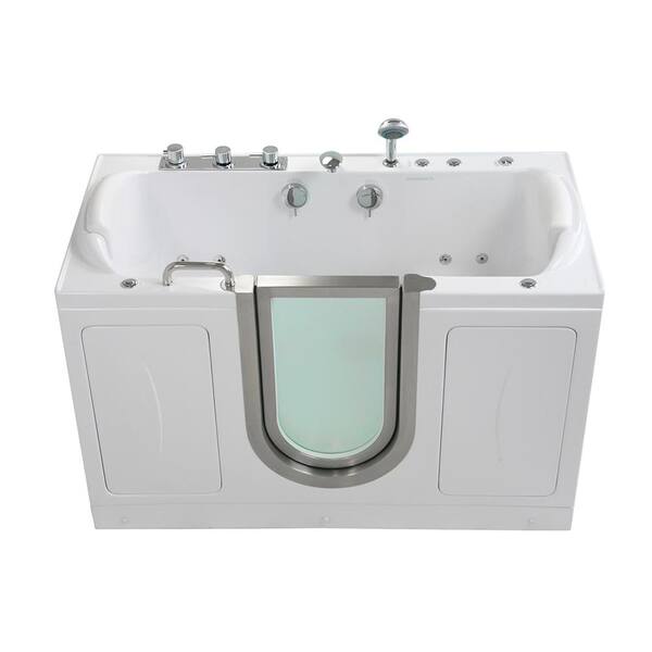Ella Companion 2 Seat 60 in. Acrylic Walk-In MicroBubble Air Bath Bathtub in White, Center Door, Faucet Set, 2 in. Dual Drain