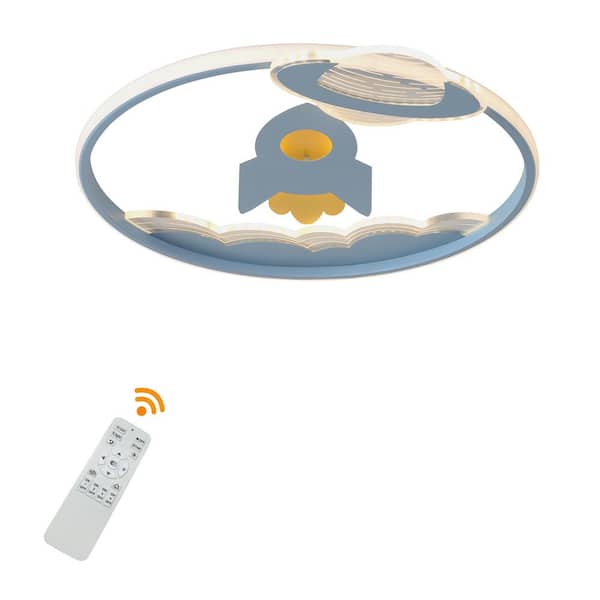 OUKANING 19.68 in. Blue Creative Flush Mount Dimmable LED Ceiling Light with Acrylic Shade and Remote, for Living Room Bedroom