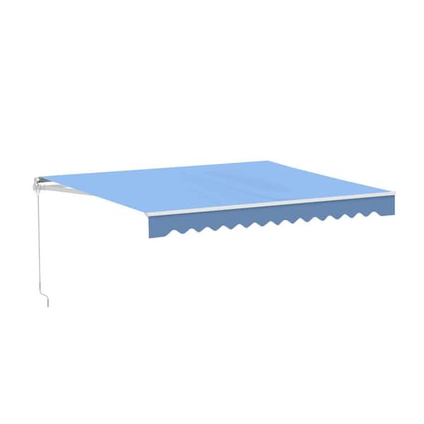 13 ft. Caribbean Polyester Manual Retractable Patio Awning 10 ft. Projection in Sky Blue
