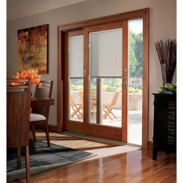 71-1/4 in. x 79-1/2 in. 400 Series White Left-Hand Frenchwood Gliding Patio Door with Pine Int, Blinds & ORB Hardware