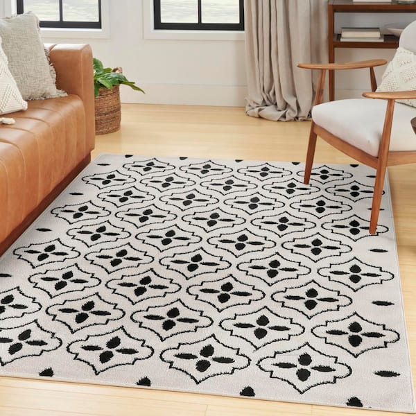Essentials Ivory Black 4 ft. x 6 ft. Moroccan Contemporary Area Rug