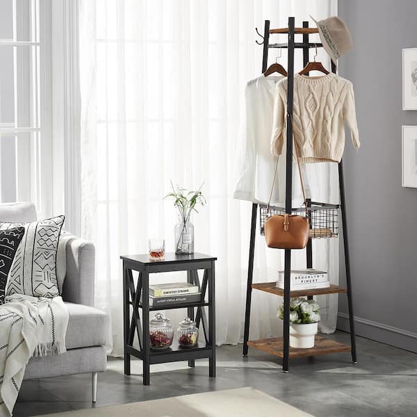 VECELO Brown Industrial Coat Rack Freestanding, Clothes Stand with