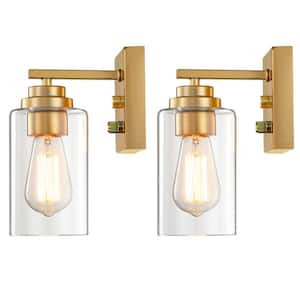 4.8 in. 1-Light Gold Wall Sconce Vanity Light With Dimmable Switch(Set of Two)