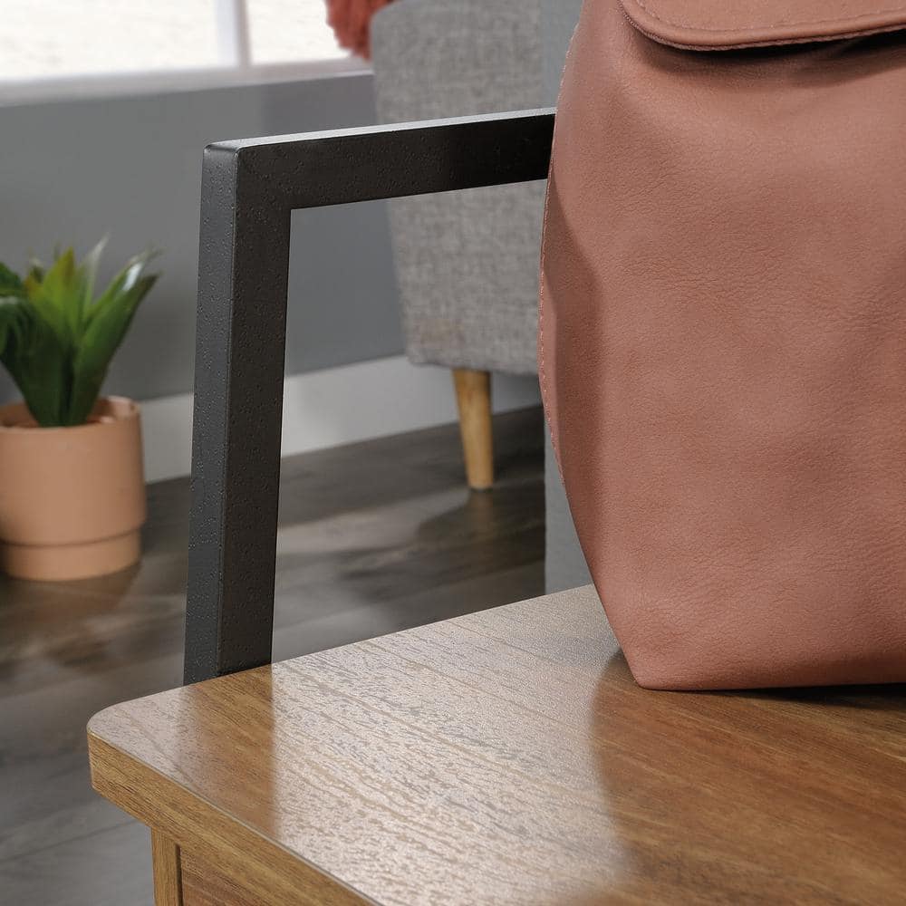 Sindoori Mango and Black Metal Entryway Bench with Hidden Storage