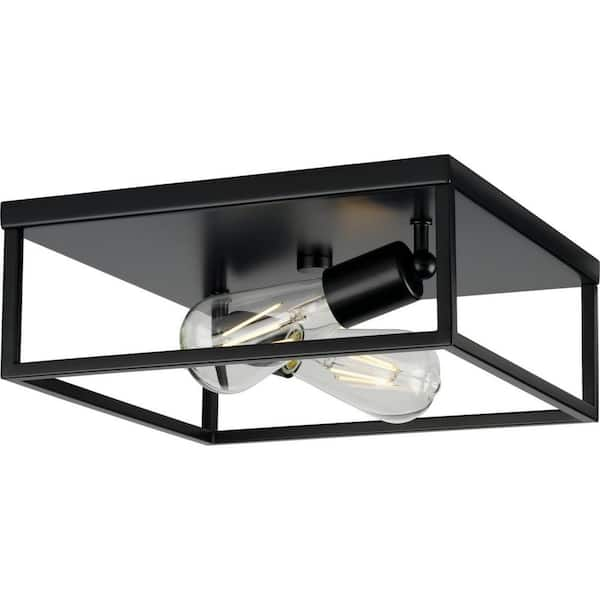 Progress Lighting Perimeter 2-Light Matte Black Modern Flush Mount ...