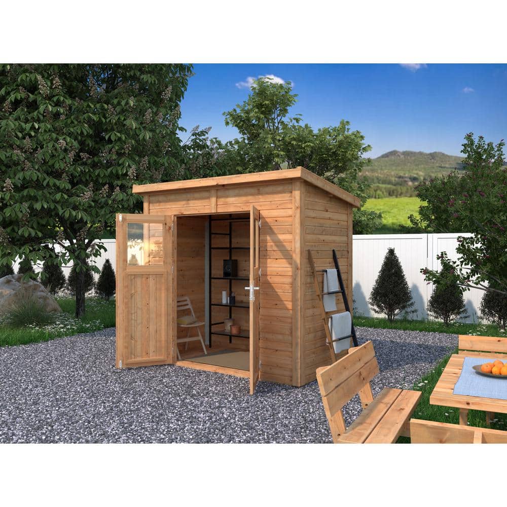 8 ft. x 4 ft. Light Brown Wooden Lean-To Storage Shed with Double Doors and Windows