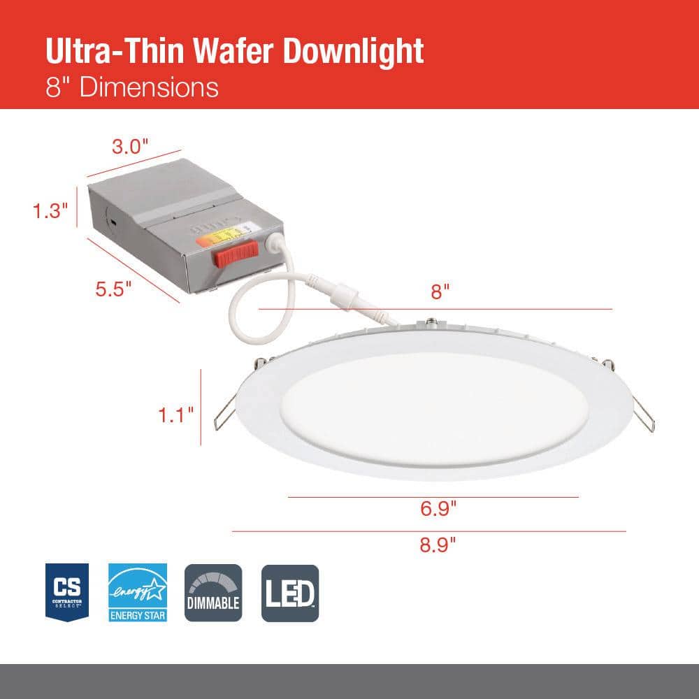 8'' White Aluminum LED Canless Recessed Lighting Kit