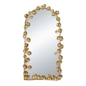 29 in. W x 51.5 in. H Full Length Arched Frameless Mirror with Golden Leaf Accents, Modern Decor Mirror for Living Room