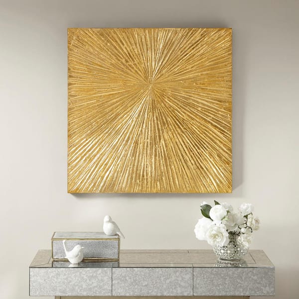 Unbranded Contemporary Sunburst Unframed Gold Hand Painted Dimensional Resin Wall Art Print 30 in. x 30 in. for Indoor Decor