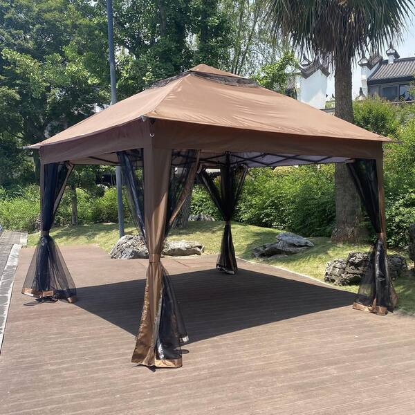 11 ft. x 11 ft. Outdoor Brown Pop Up Gazebo Canopy with Removable