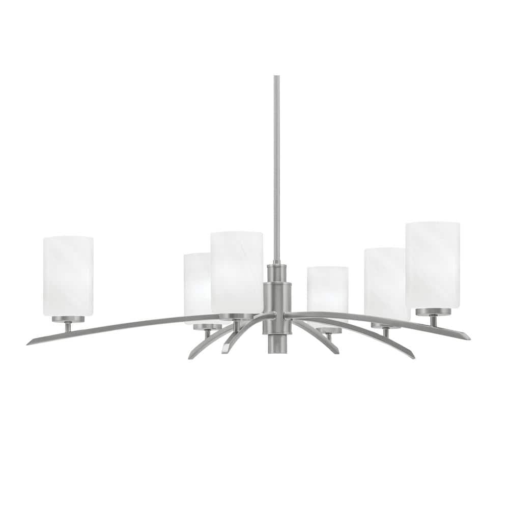 Siena 31 in. 6-Light Graphite Chandelier with 4 in. White Marble Glass Shad
