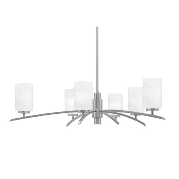 Unbranded Siena 31 in. 6-Light Graphite Chandelier with 4 in. White Marble Glass Shades, no bulbs included