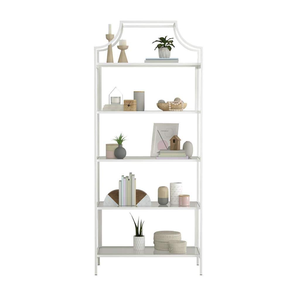 Elevate White Metal & Glass 5-Shelf Modern Bookcase