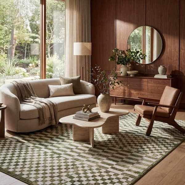 Nikita Spin Clean Faded Geometric Machine Washable Area Green 7 ft. x 9 ft. Indoor Area Rug