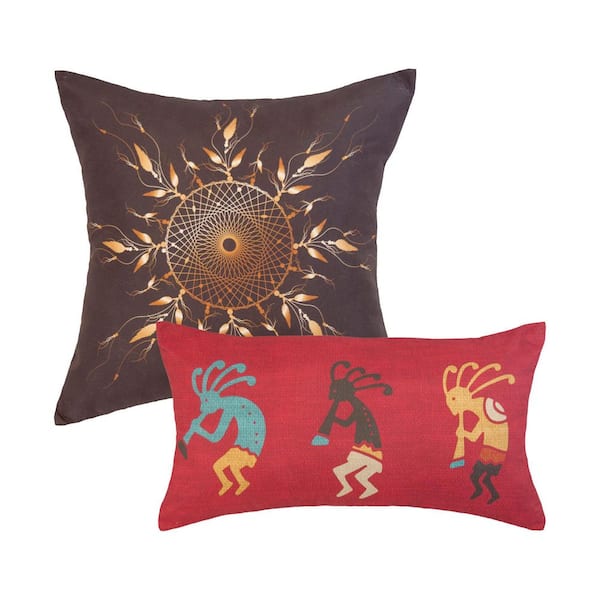 Sand Dune Brown and Red 2-Piece Polyester Decor Pillow Set 18 in. x 18 in. and 12 in. x 22 in.