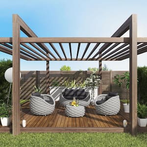 Gray 4-Piece Aluminum Outdoor Patio Sectional Set Rattan Conversation Sets with Dark Gray Seat Cushion and Back Cushion