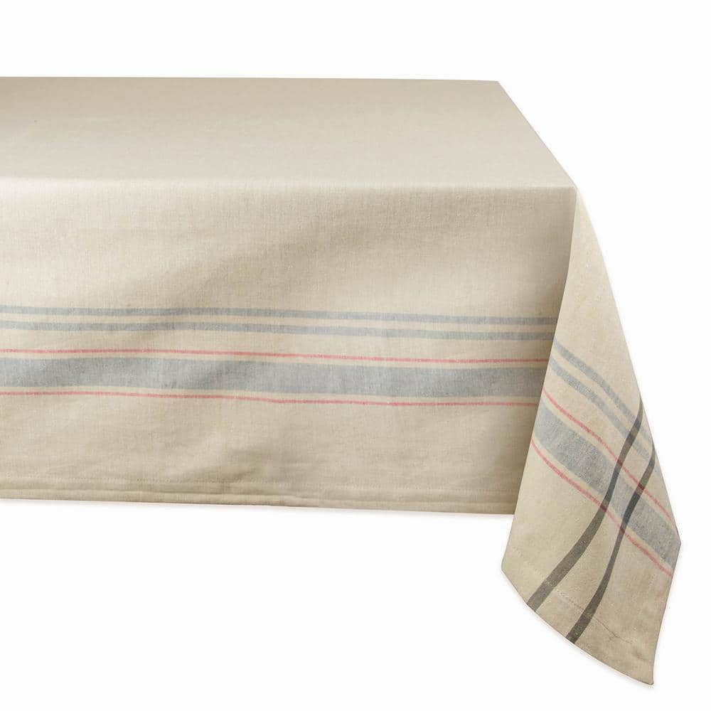 Taupe Gray Farmhouse Stripe Vinyl Tablecloth 120" x 60"