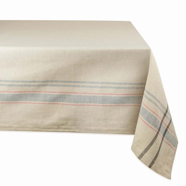 DII Chambray 60 in. x 120 in. Taupe with Gray French Stripe Cotton Tablecloth