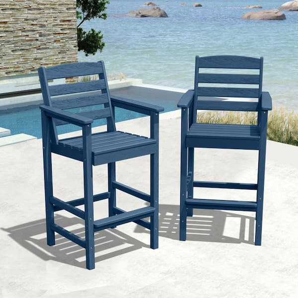 JEAREY HDPE Plastic Adirondack Outdoor Bar Stools in Navy