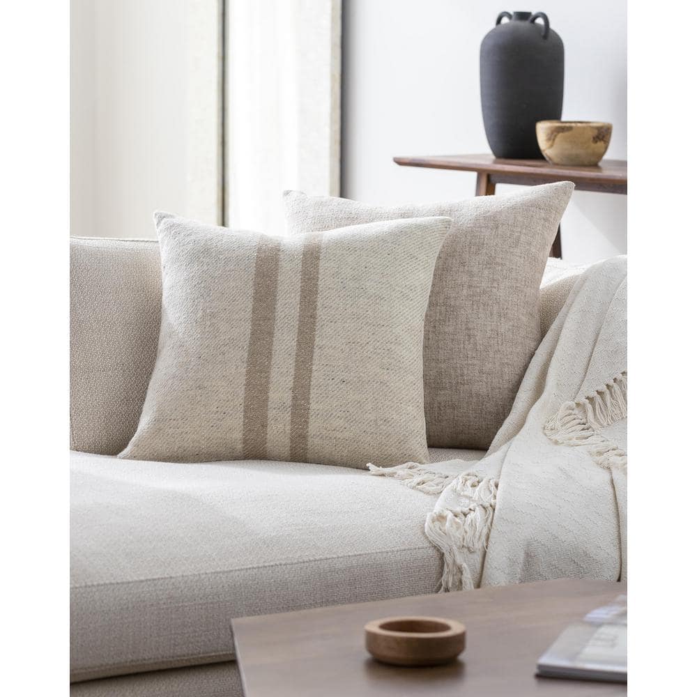 Brett 20" Cream and Light Brown Wool Blend Accent Pillow Set