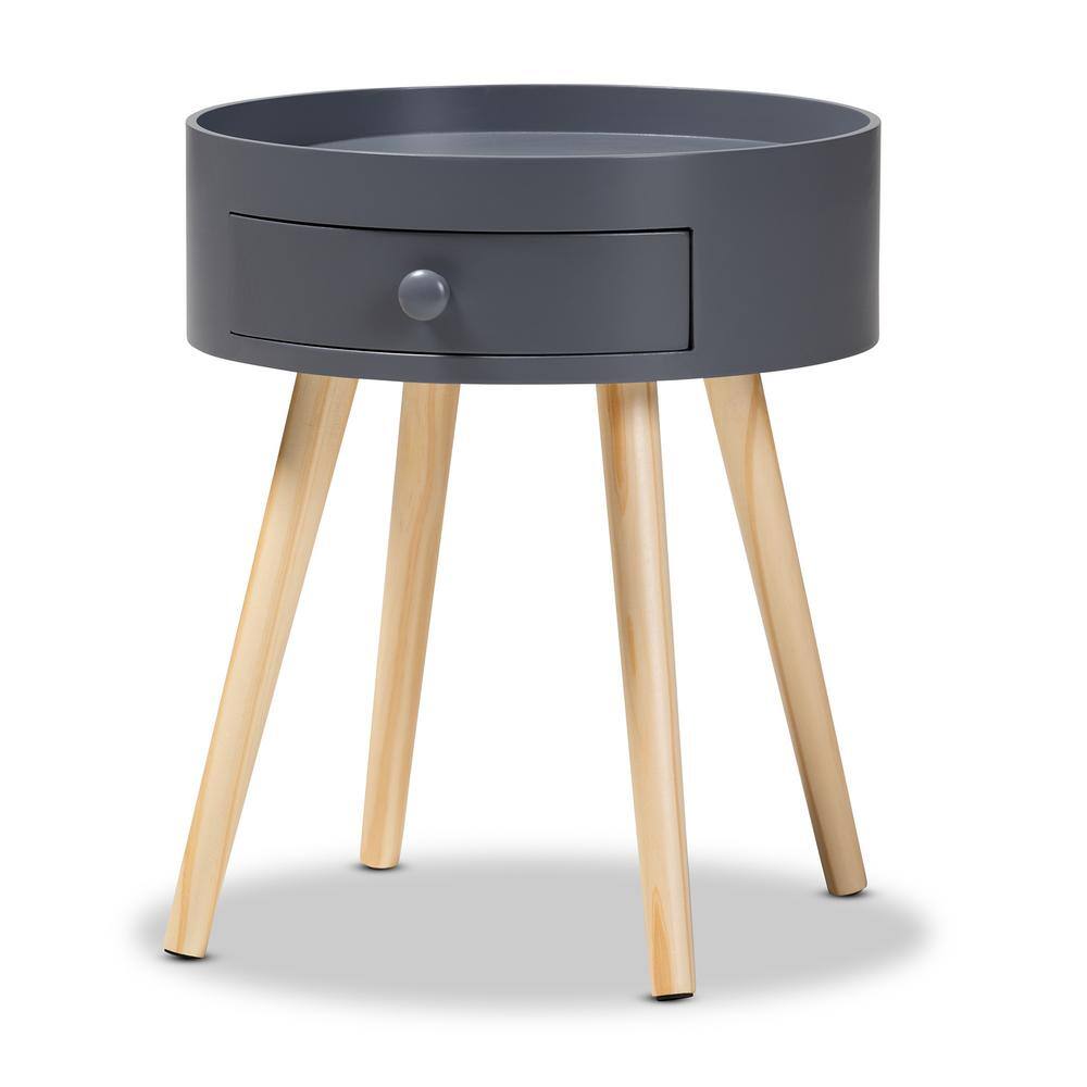 Mid-Century Modern Gray 15'' Wood Nightstand with Tray-Style Top