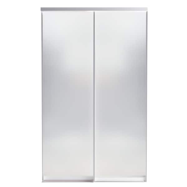 ARK DESIGN 48 in. x 80 in. 1 Lite Tempered Frosted Glass White Aluminum Frame Sliding Closet Door with Hardware