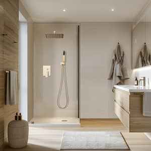 Rainfall 1-Spray Square 10 in. Shower System Wall Bar Shower Kit with Hand Shower in Brushed Gold (Valve Included)