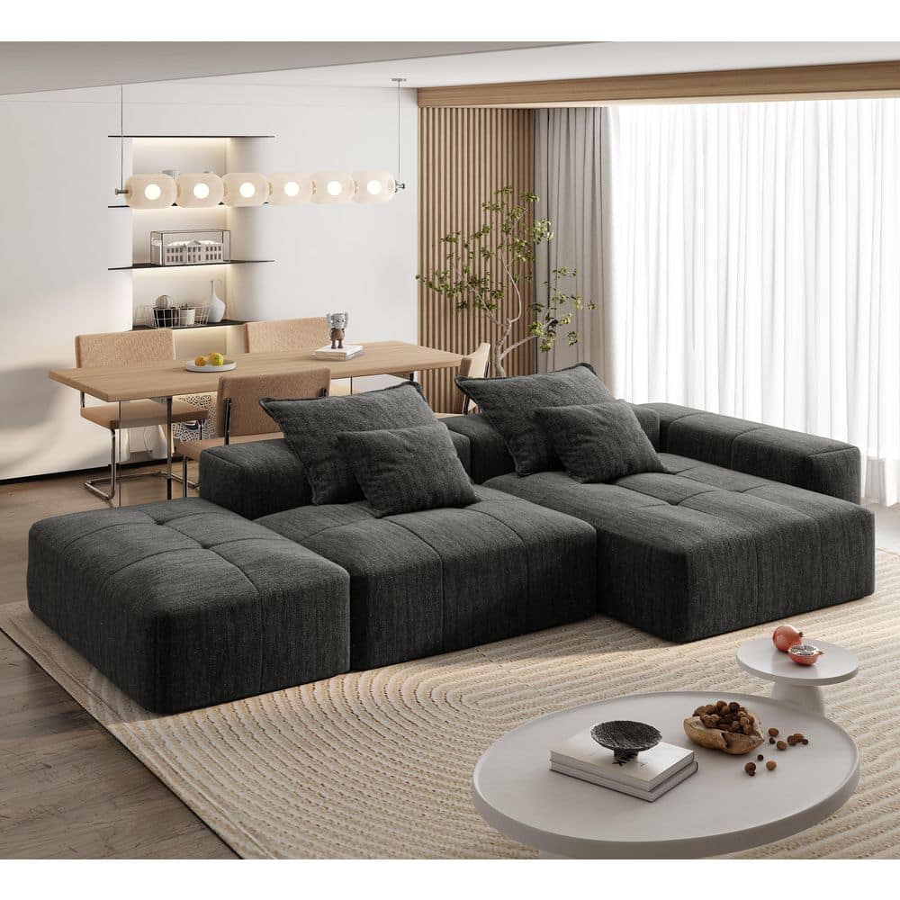 127.56 in. Chenille Modular Foam-Filled Sectional Sofa in Black with Removable Armrest, 4-Pillows, Ottoman, No Assembly price history on PriceWatchPro