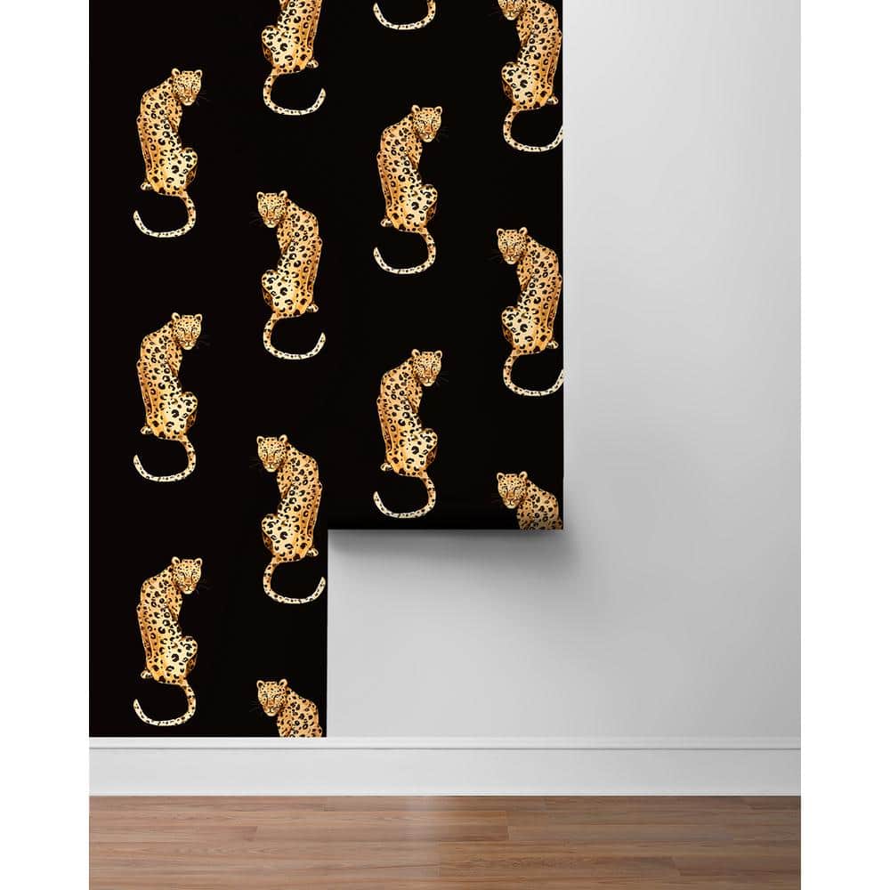 Black Vinyl Leopard Print Peel & Stick Wallpaper Roll