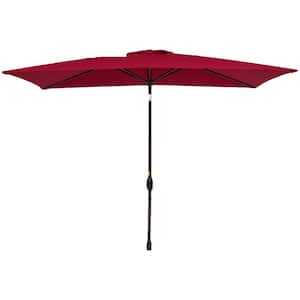 10 ft. x 6.5 ft. Red Outdoor Aluminum Patio Market Umbrella Rectangular Crank Weather Resistant Waterproof