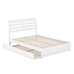 Emelie White Solid Wood Frame Full Platform Bed with Panel Footboard and Twin Trundle