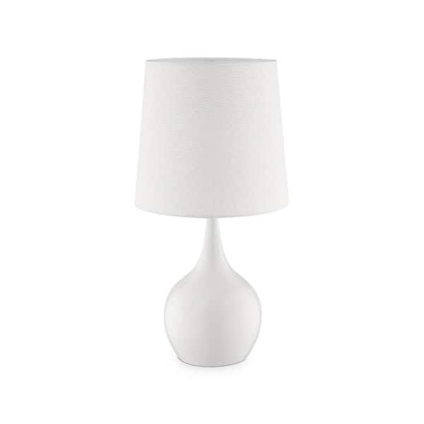 HomeRoots Charlie 23.5 in. White Integrated LED Gourd Interior Lighting Table Lamp for Living Room w/White Metal Shade