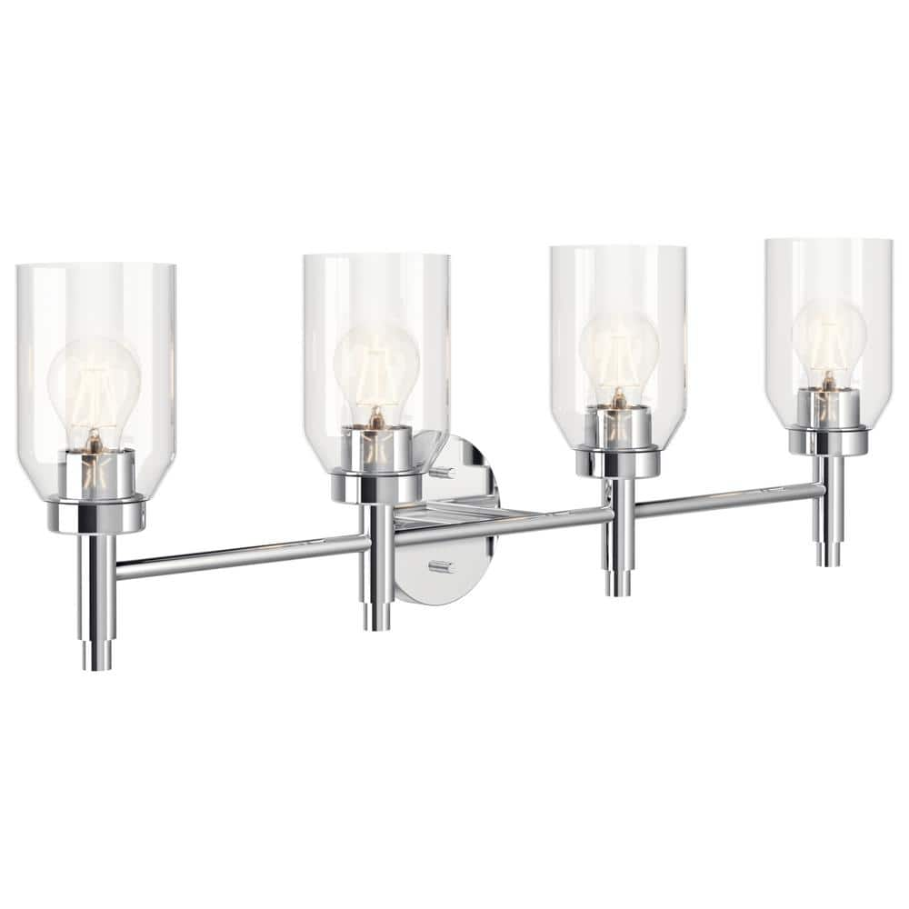 KICHLER Madden 34 in. 4-Light Chrome Modern Bathroom Vanity Light with Clear Glass