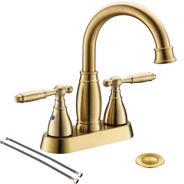 Phiestina Brushed Gold Bathroom Sink Faucet, Centerset 4 in. Swivel 360° Spout Lavatory Fauet